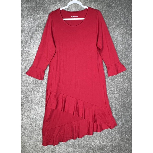 Soft Surroundings Lucia Solid Flounce Asymmetrical Tiered Dress Womens Large Red - Picture 1 of 6